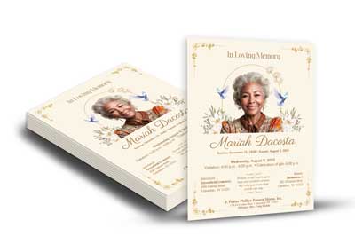 Elegant 4x6 funeral announcement card with floral border design